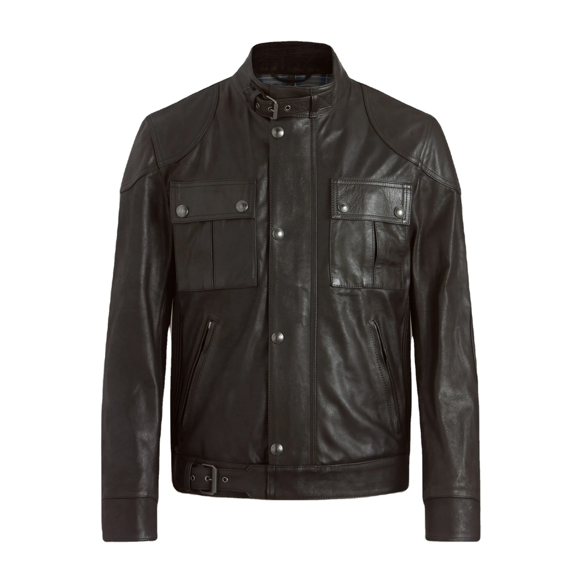 
Leather Men Motorbike Lagent Jacket Brown 