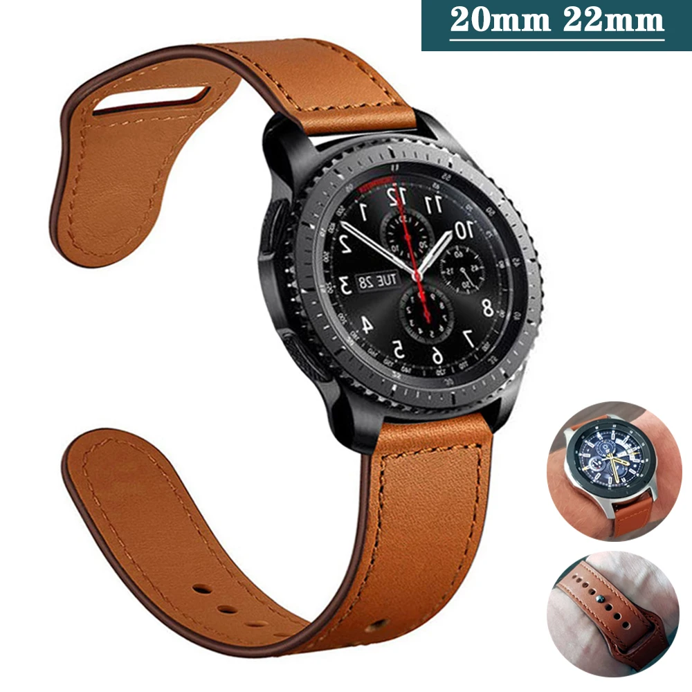 20mm 22mm Genuine Leather Strap For Samsung Galaxy Watch 3 4 44mm 46mm Active 2 40mm Gear S3 Bracelet Huawei Watch GT Belt Band