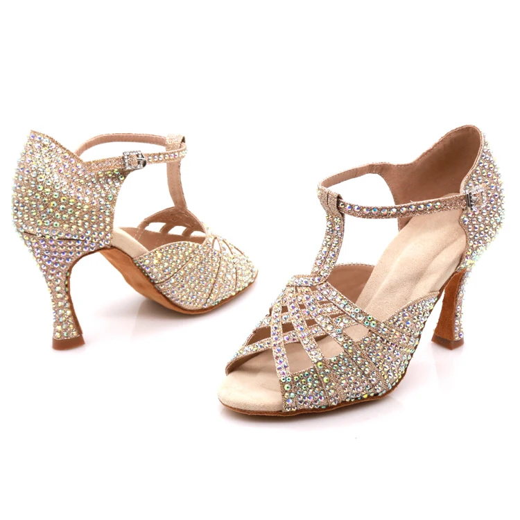 Hot sales Ballroom shoes Party Open Toe high heels glitter cloth latin dance shoes