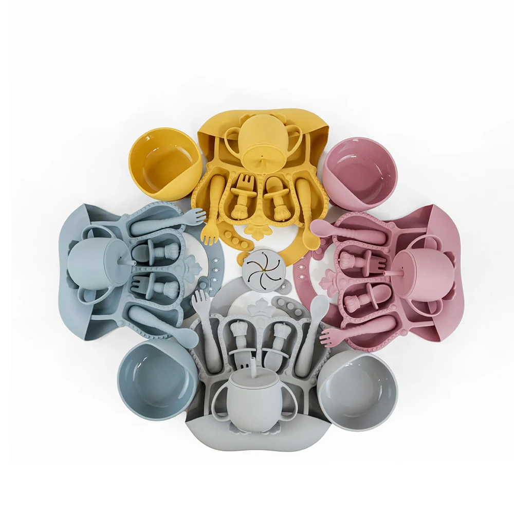 New Arrival Portable Unbreakable Colorful Silicone Baby Feeding Set Kids Toddler Tableware For Kids