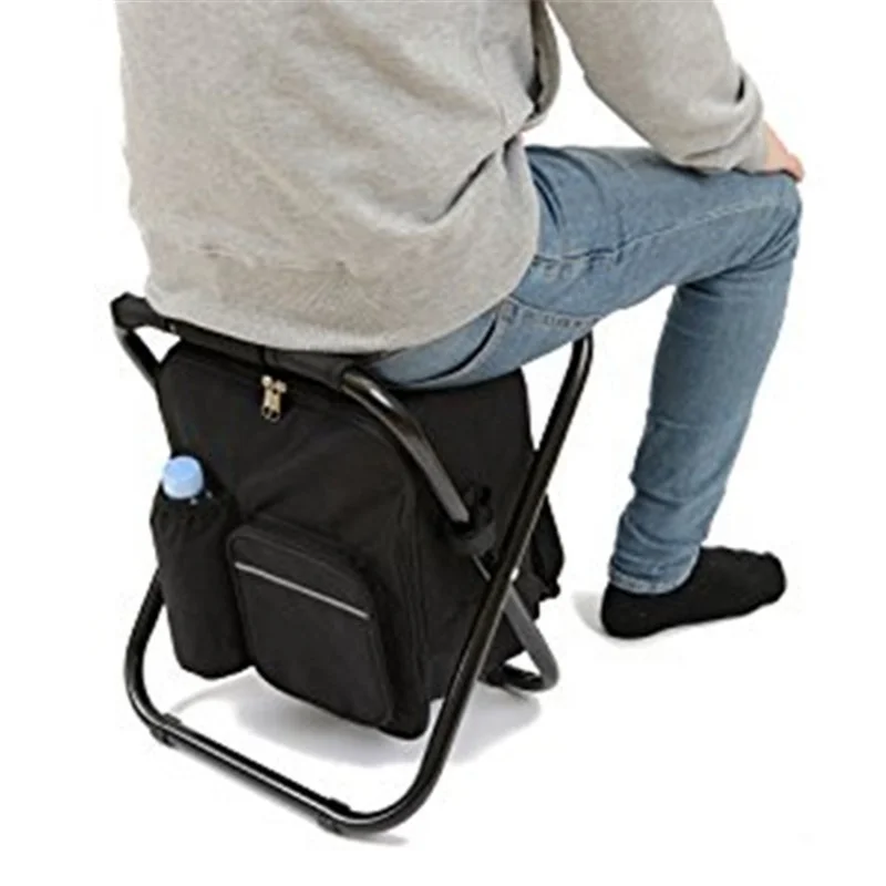 Portable ergonomic design fishing chair multi-purpose 3 in 1 cooler bag insulated folding backpack picnic stool