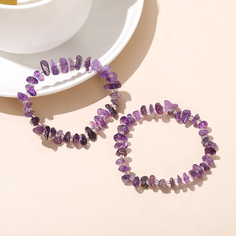 JD Wholesale 5-8mm Premium Natural Crystal Chip Gemstone Beaded Stretch Bracelet Amethyst Gravel Bracelet