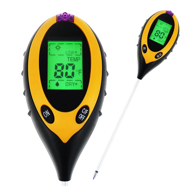 4-in-1 soil moisture meter digital plant temperature/moisture/ph/sunlight intensity backlight lcd display soil test meter