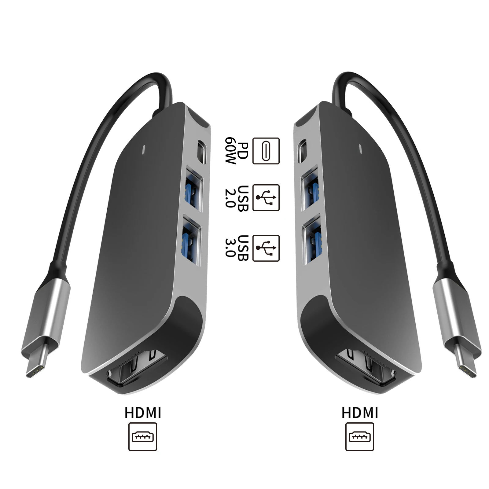 Usb hub 4 port HD-MI USB3.0 USB2.0 PD 60W Support all type-c channel computers BASIX factory price hub