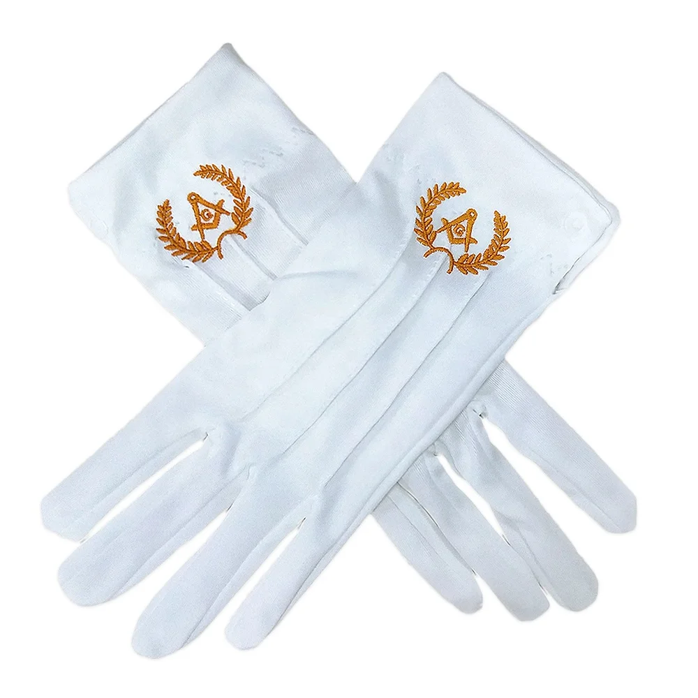 
Freemason Polyester Fibre Gold Logo Masonic Gloves With Embroidery 