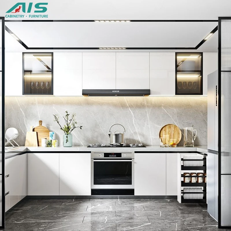 Simple Style Classic Custom Beige White Matte Paint Medium Density Board Modern Furniture Kitchen Cabinets With Sale