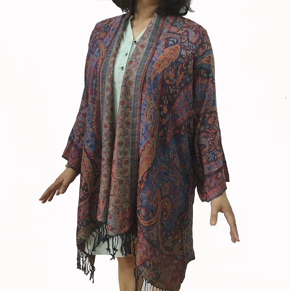 Wholesale Hand Make Pashmina Kimono Factory Soft Viscose Pashmina Scarf Robe Accept Custom Design Hoodie