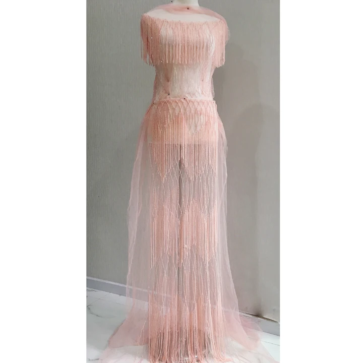 Fashional Improved Bridal Jewelry Sexy Set  Pink Rhinestone Bridal Applique With Fringe for ladies evening party dress WDP-116