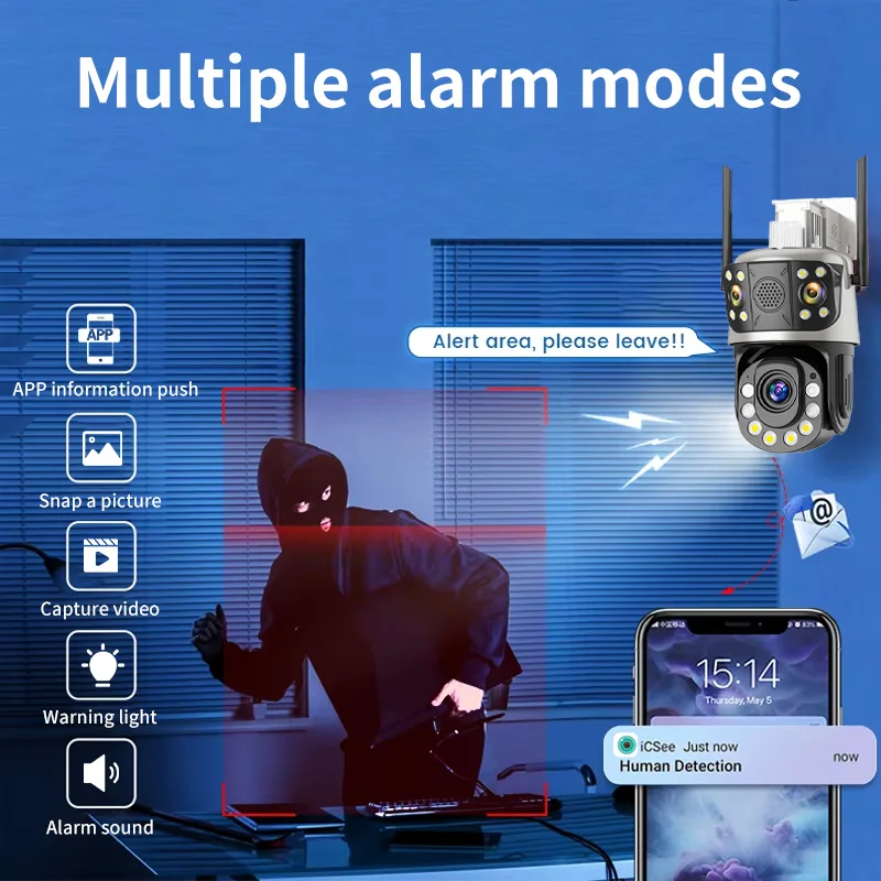 ICsee 12MP Outdoor Wireless WiFi 4G CCTV PTZ Camera Three Lens 50X Zoom CCTV IP Security Surveillance Camera