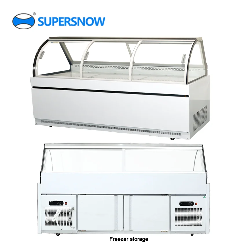 Deli display case chiller counter with freezer storage for deli and meat sale