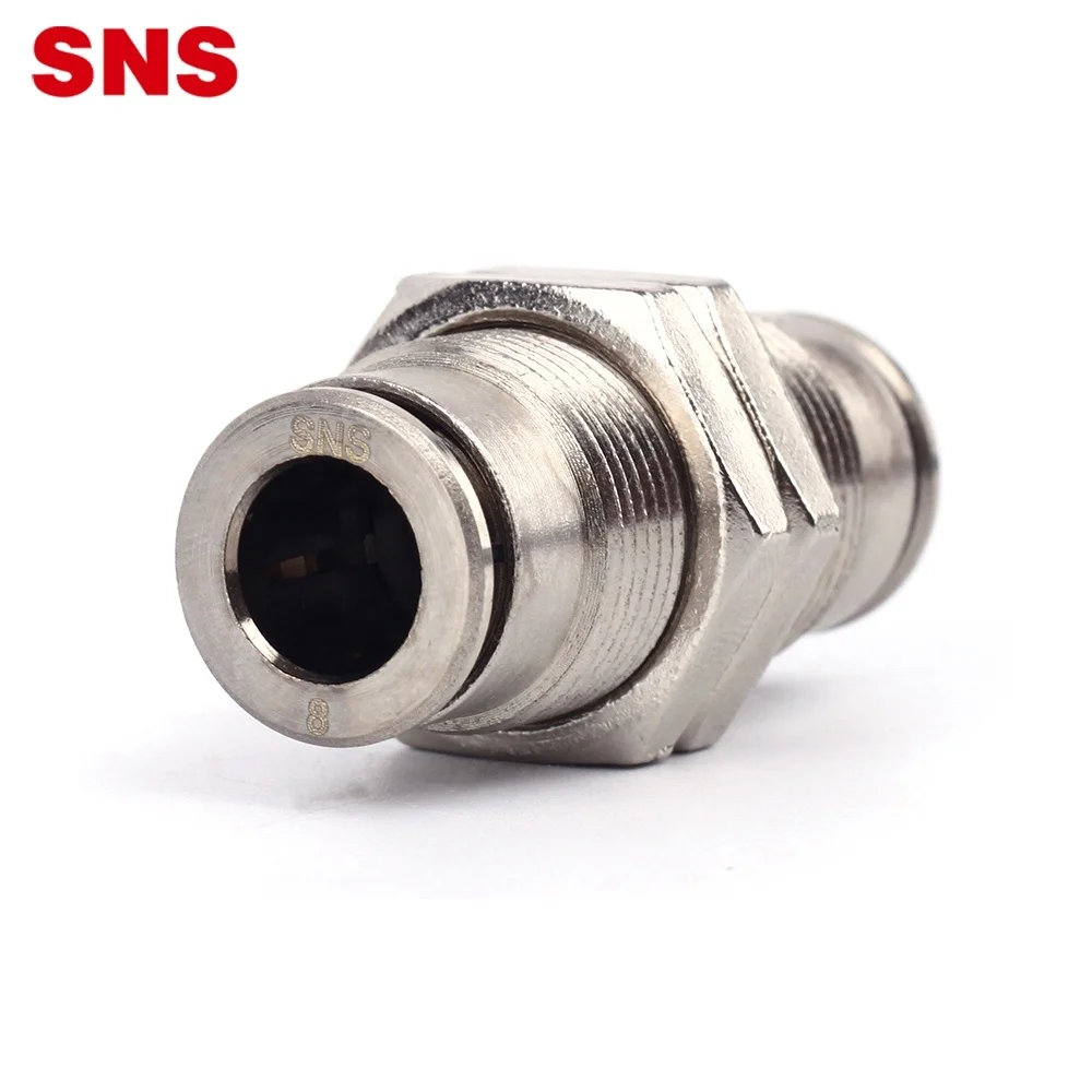 SNS JPM Series push to connect air hose tube quick connector union straight nickel-plated brass pneumatic bulkhead fitting