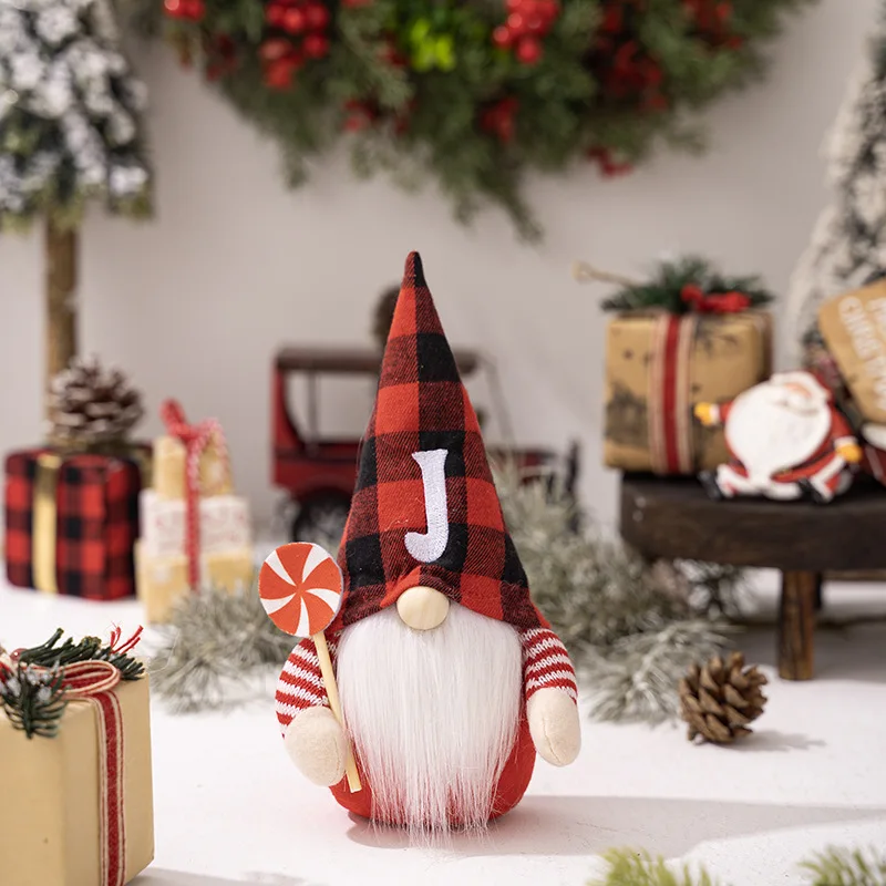 Christmas decoration new red and black plaid 6 letter embroidered doll ornaments Rudolph goblin faceless doll DIY