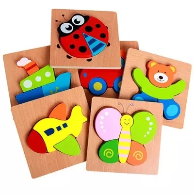 Yunhe 3D Cartoon Animal Jigsaw Puzzle Wooden Baby Stereoscopic Matching Educational Toy Kids Concentration Wooden Building Block