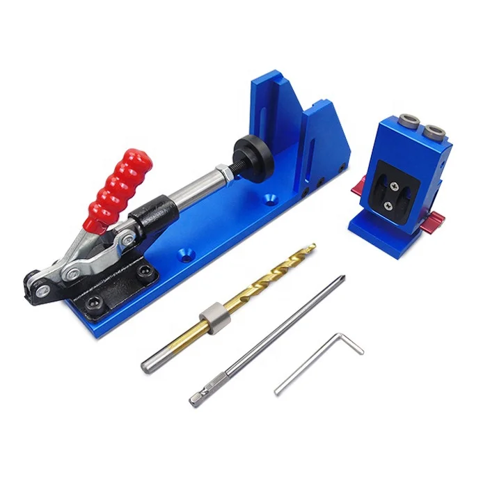 Aluminum Position Locator Drill Guider Portable Blue Pocket Hole Jig Kit for Woodworking