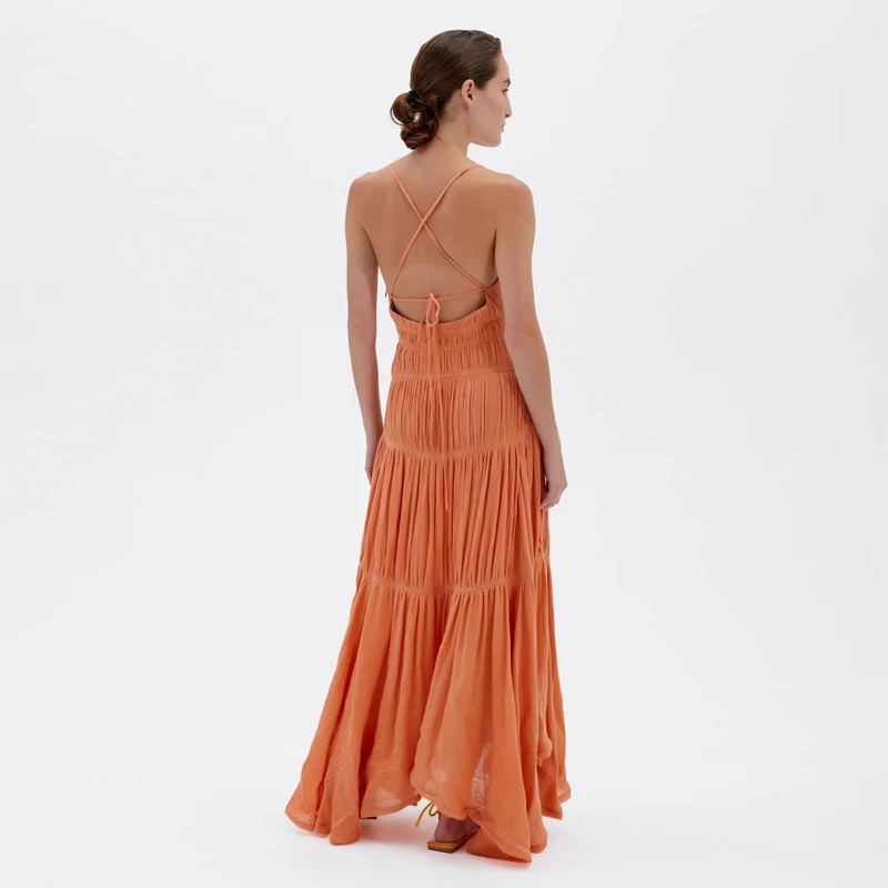 2021 Sexy Summer Outfits Linen Gauze Maxi Dress for Woman Casual Dresses