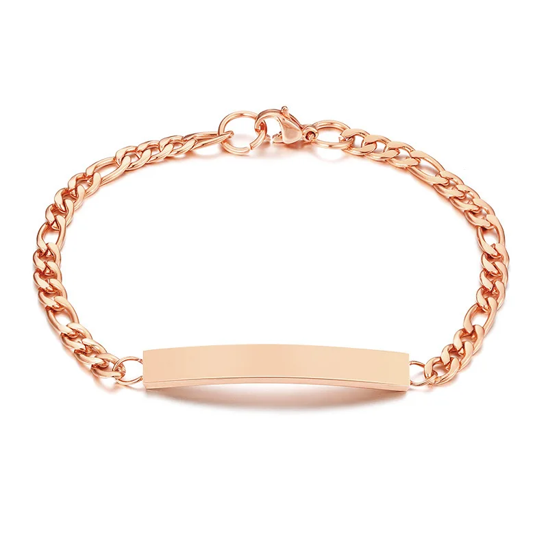 AJL Jewelry Wholesale Men Personalized Name Photo Cuban Chain Bracelets Stainless Steel Blank ID Bar Bracelet for Engraving