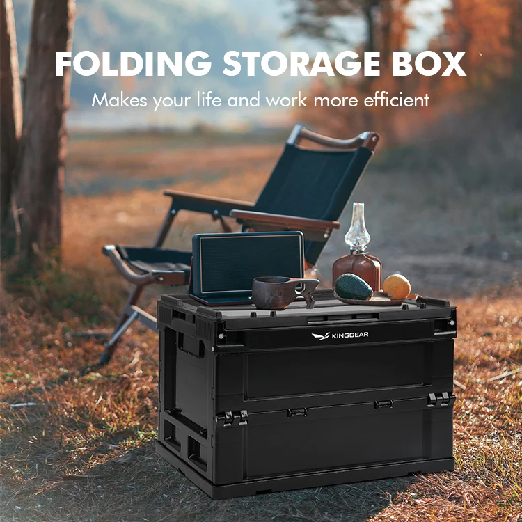 KingGear Outdoor Car/Kitchen 1.0 Mini Plastic Storage Box Multi-Functional Cargo Box Wooden Lid Camping Folding Box
