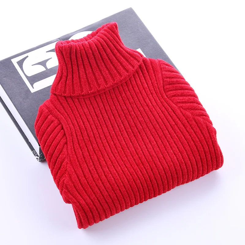 Autumn Winter Thick Chunky Unisex Simple Design Solid Color Blank Knitted Striped Rib Girls Boys Children Kid Turtleneck Sweater