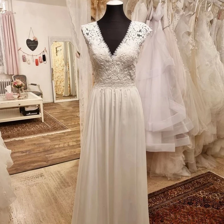 ON440 Simple White Wedding Dress Boho Ever Pretty Elegant Chiffon Long Sleeve Robe Sexy Bridal Gown Bride To Be