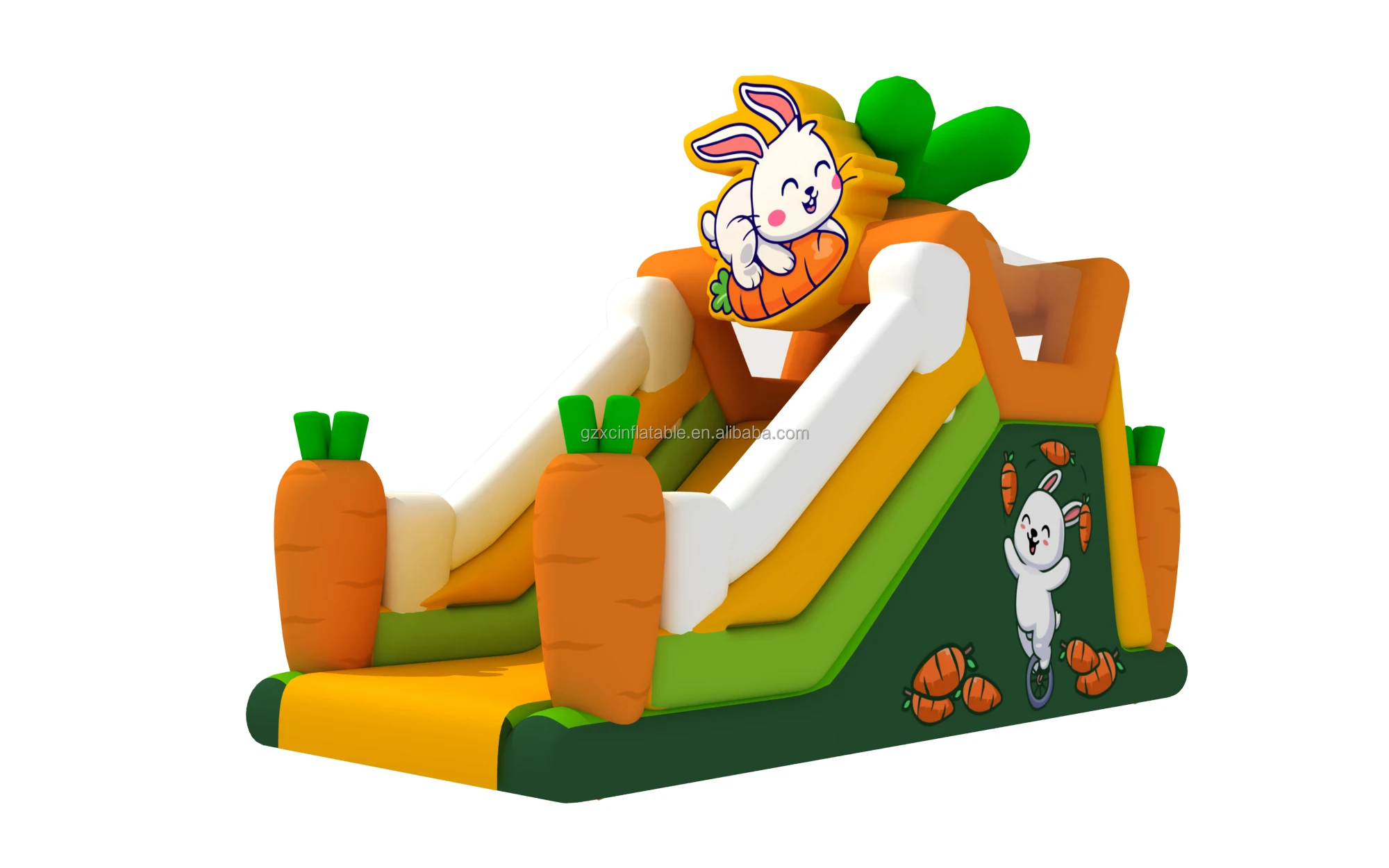 Factory price children kids commercial small cartoon carrot rabbit park castle pvc inflatable bounce dry slide
