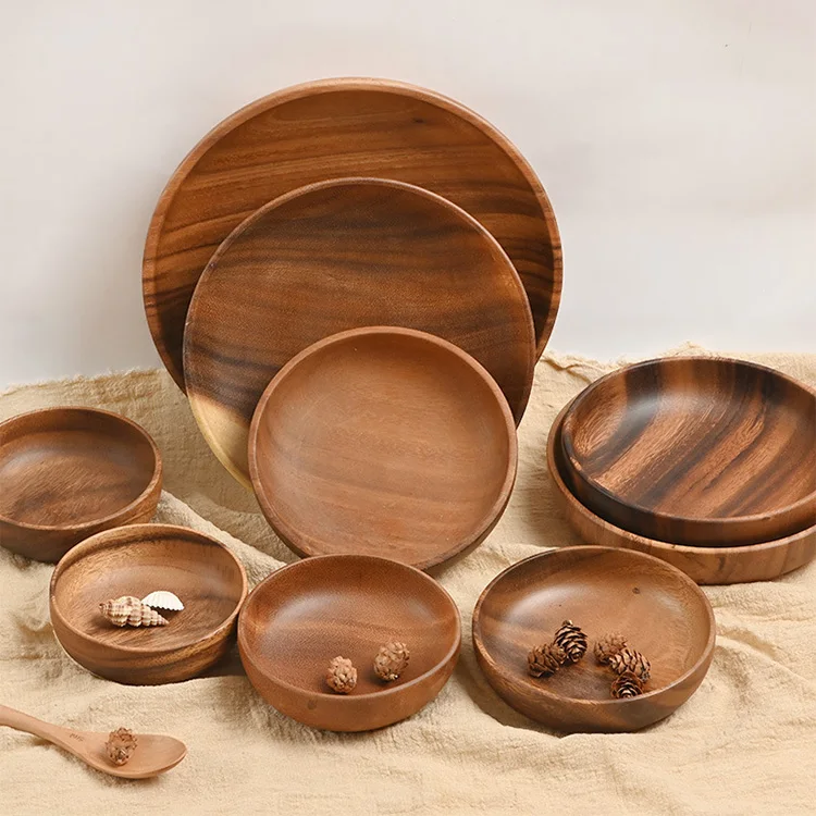 Serving Plates And Bowls Set Kitchen Acacia Bowl Wooden Natural Salad Acacia Wood Bowl For Restaurants