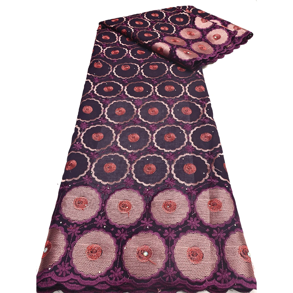 NI.AI African Lafaya Lace Cotton Fabrics Swiss Voile Lace With Stone Embroidery Flowers Fabric For Women Wedding Dress Garment