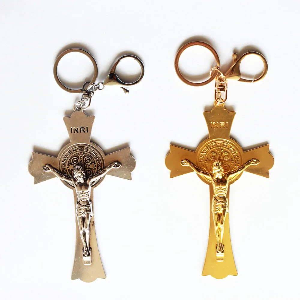 
Jesus Christ Metal Cross Keychain Pendant Decoration Low Moq Wholesale High Quality Gold Silver Jesus Cross Key Ring 12cm 