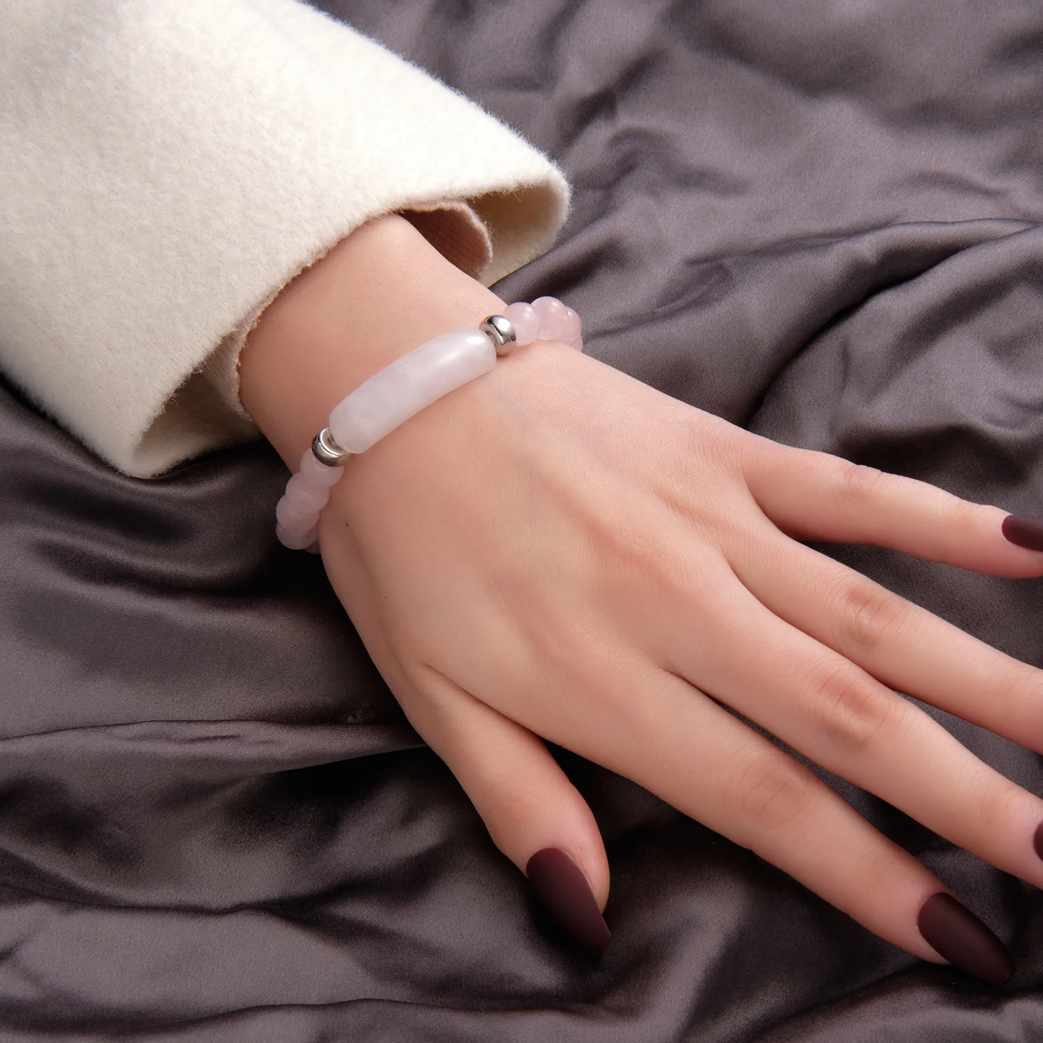 Wollet Wholesale Agate Women Natural Stone  Handmade Precious Gemstone Crystal Round Bead Bracelet