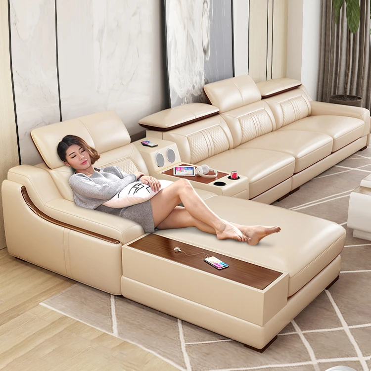 Hot selling modern style home furniture  big size Modular Deluxe L Shape Corner Couch sectional leather sofa set