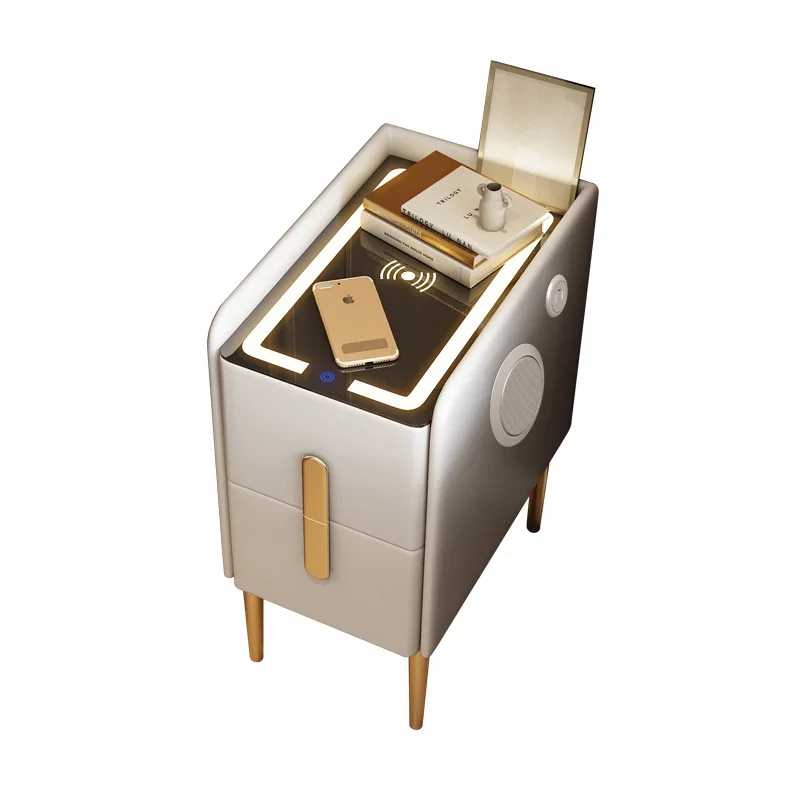 Intelligent bedside table modern simple multi-function bedside table with wireless charging color lamp fingerprint lock sound