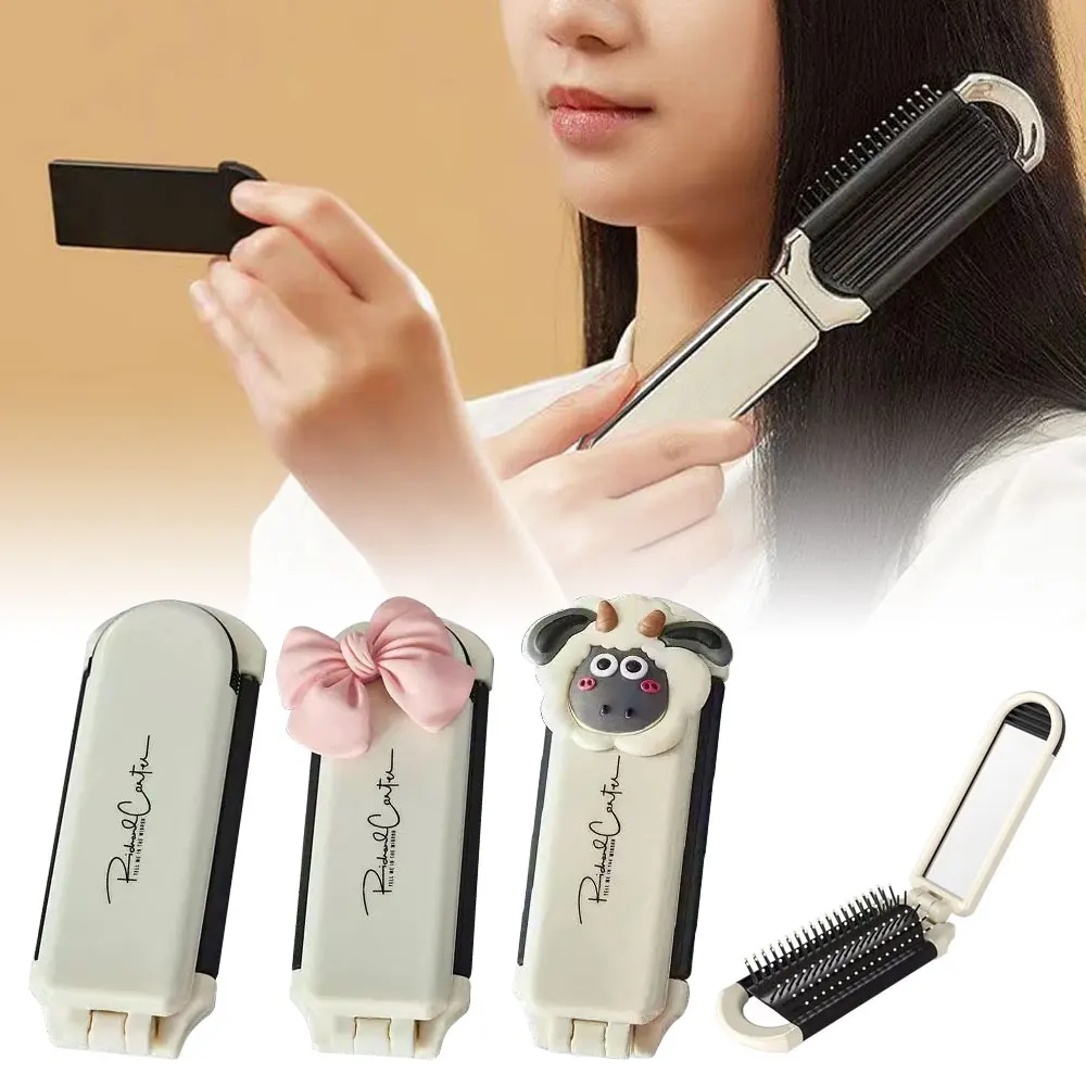 New Design Folding Hair Brush With Mirror For Pocket Hand Hairbrush Travel Pocket Portable Make Up Mirror Combs Black Fashion
