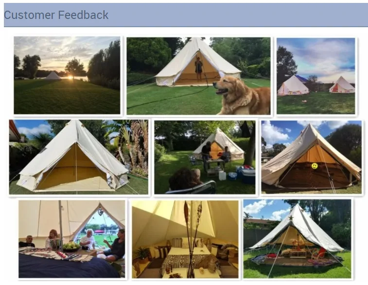 Bell Oxford Fabric Yurt Mongolian Family Camping Tent 4 Person Large Space Iron Straight Pole Chimney