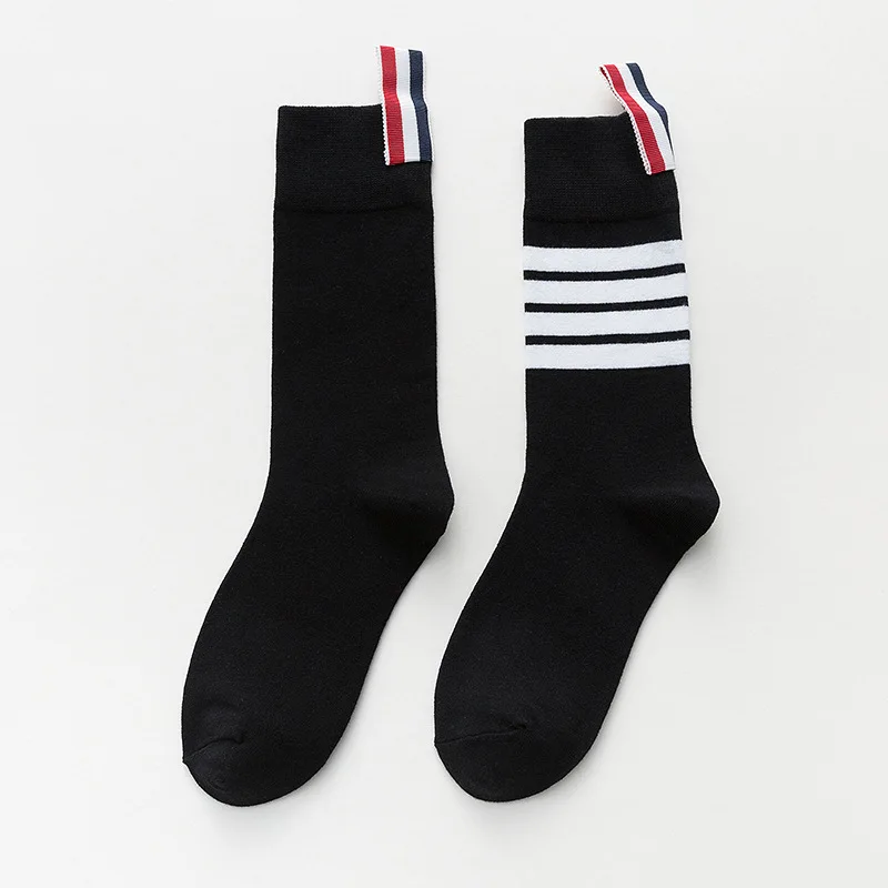 European and American fashion brand new four-bar gray mid-calf socks fashion elegant over-the-knee pure cotton stockings
