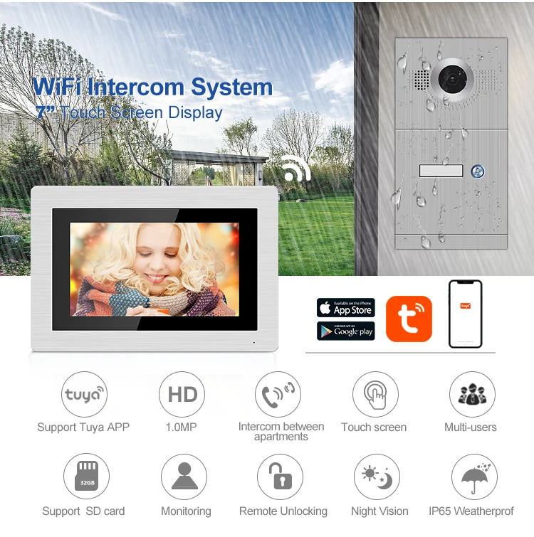 Bcomtech 4-in-1 Wired HD Video Door Phone Intercom System Security Door Bell with SD Card Video Record House Apartment Villa