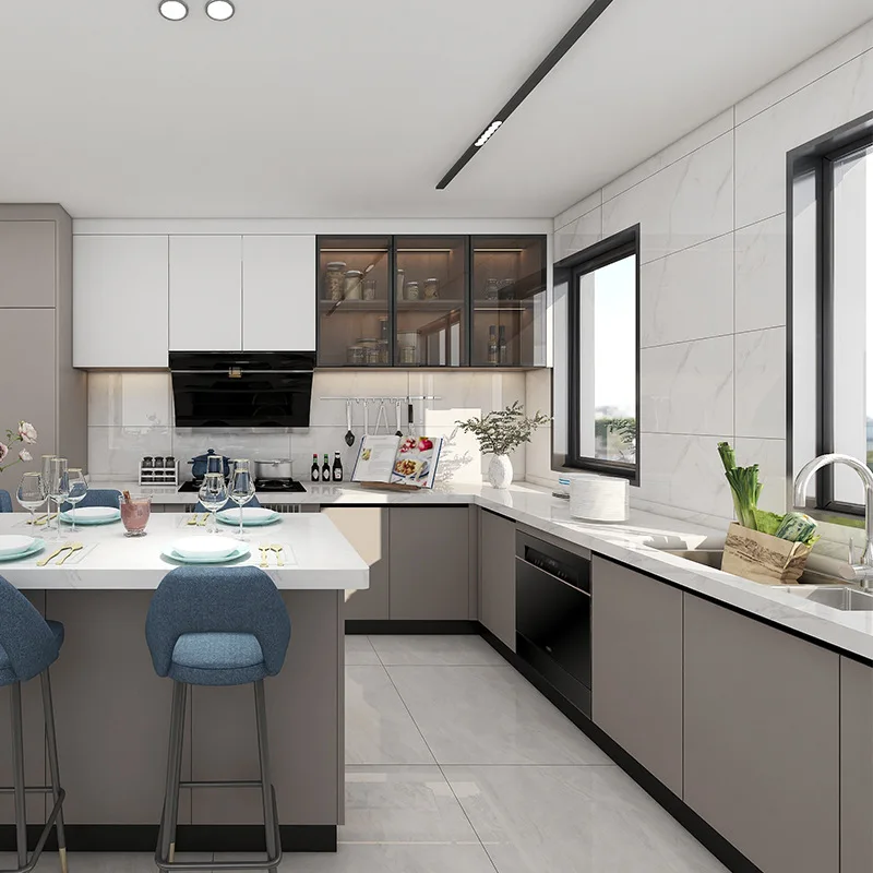 Factory price customization modern home furniture High Gloss Lacquer L shape modular small kitchen cupboard set cabinet
