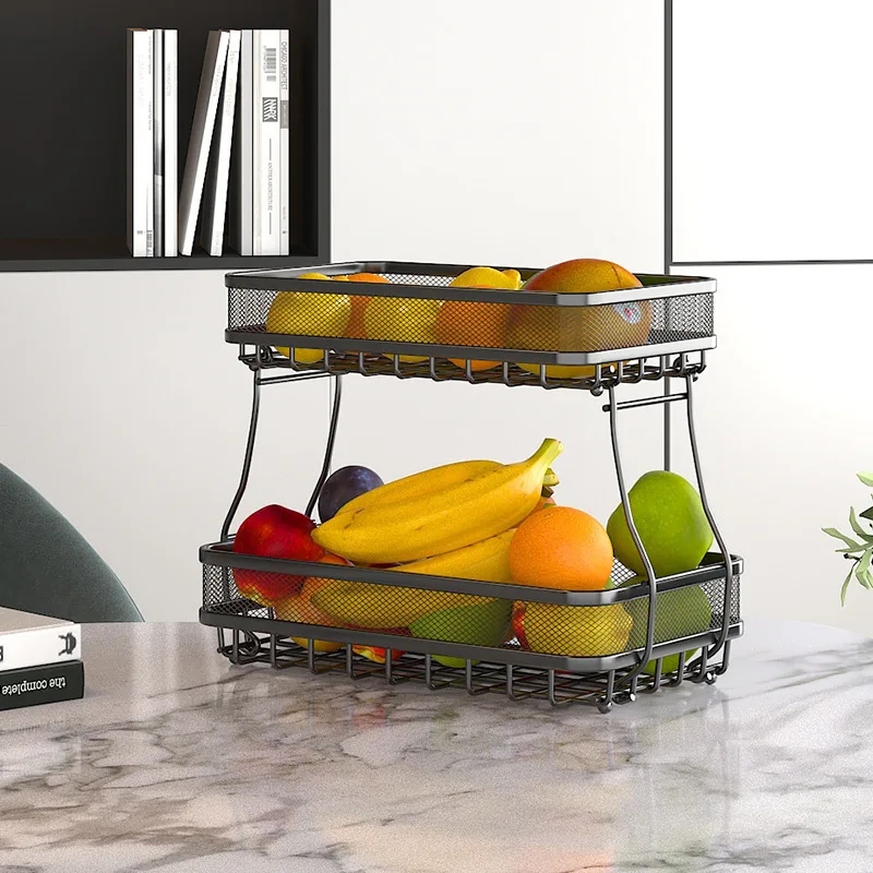 2 Tier Double-layer Square Pull-net Fruit Basket Serving Tray for Kitchen Livingroom Hotel