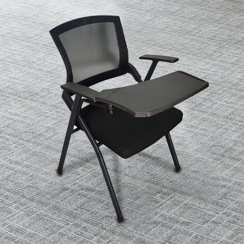Folding Seat Mesh Meeting Conference Training Chair with Writing Pad Tablet and Cup Slot