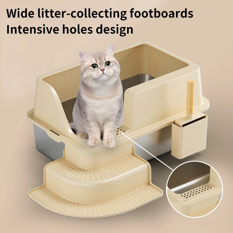 Green High Sided With Shovel Sliding Scoop Stainless Steel Semi Enclosed Portable Cat Litter Box Tray Cat Toilet Furniture