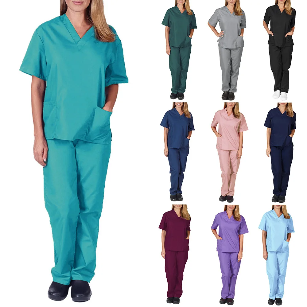 Hot Sale Anti Wrinkle Washable Soft Fabric Nurse Scrubs Hospital Uniform Medical Scrubs Women Jogger Scrubs Sets Pair