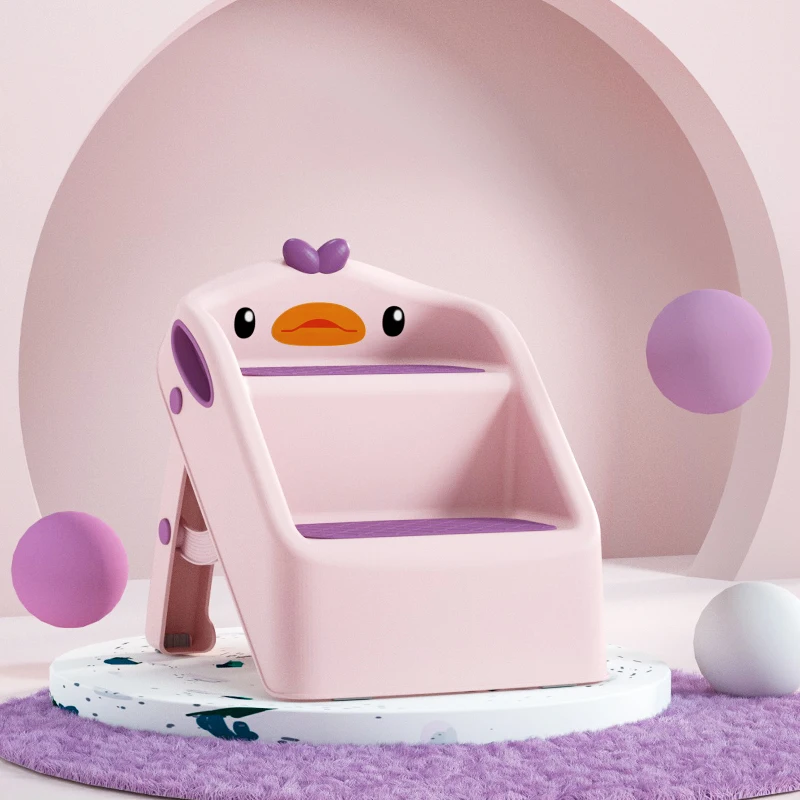 Cute Duck Shape Double Step Toilet Toddlers Baby Child Double Plastic Step Stool For Kids