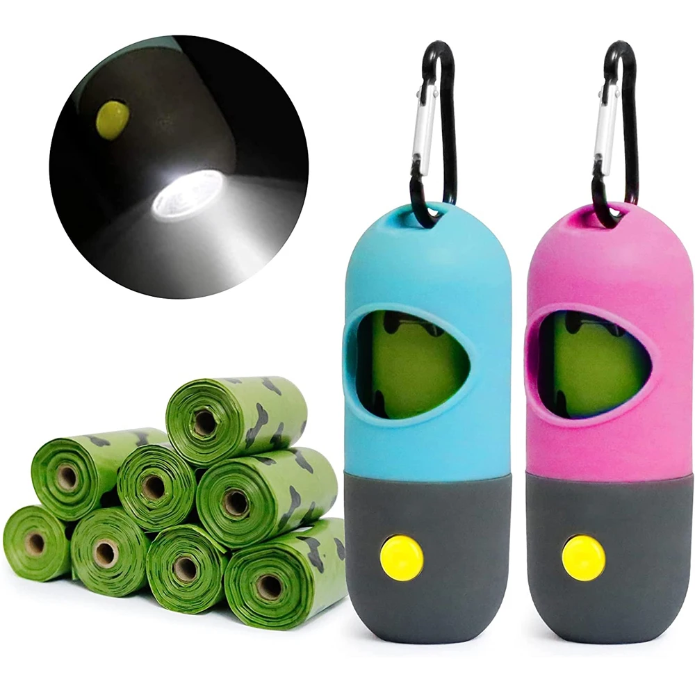 FREE SAMPLE Dog Poop Bags Dispenser with LED Flashlight Pet Puppy Pickup Waste Bags Holder with Clip Dog Walking