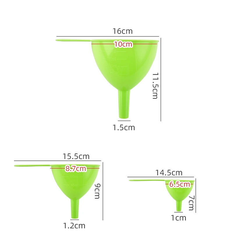 Plastic large small different size funnel cheap price thicken beer funnel for laboratory kitchen set of 3 pcs