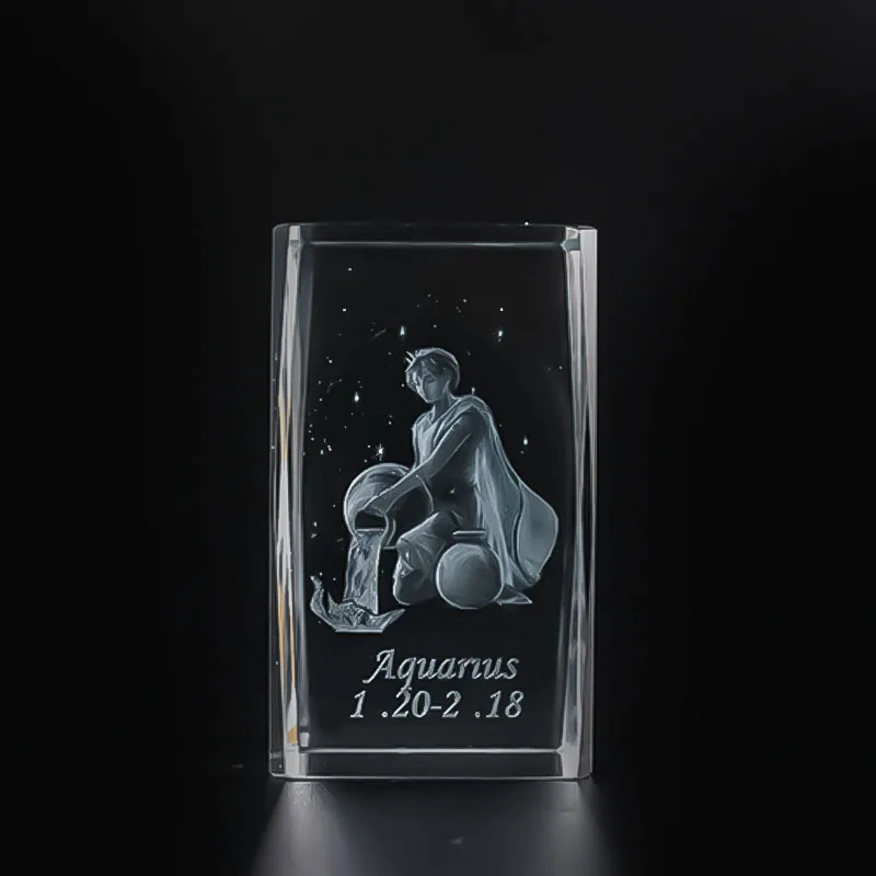 Factory wholesale K9 high quality blank solid Crystal Block Cube 3d Laser Engraved Signs Of The Zodiac for gifts