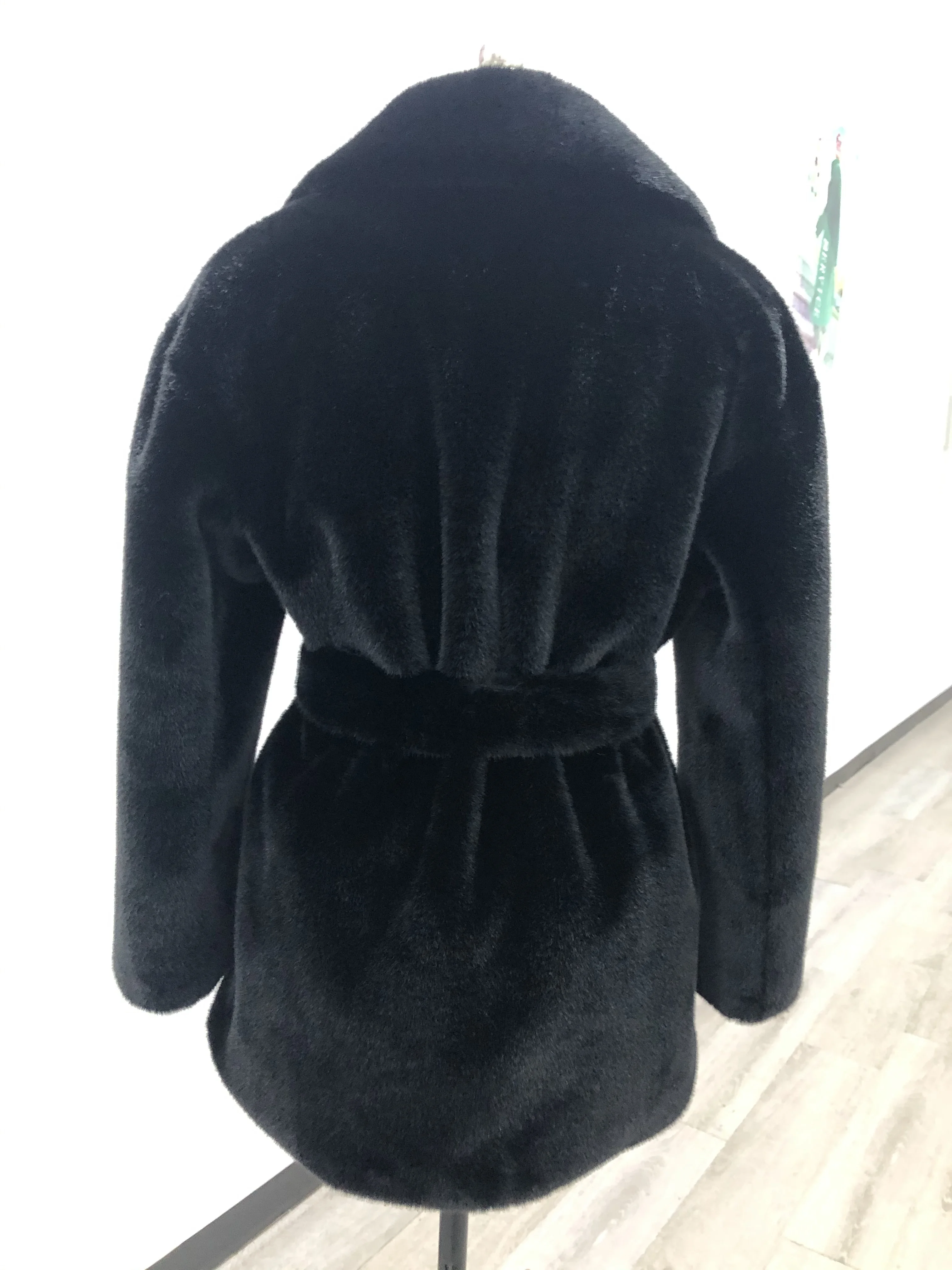 Hot seller High Quality Eco Imitate Mink Fur Top Women Ladies Mid Length Cheap Belted Luxurious Furry Mink Fur Coat