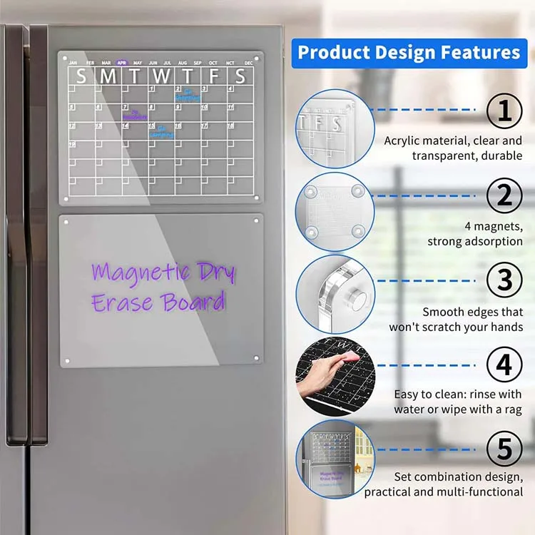 Custom Magnetic Monthly Acrylic Dry Erase Calendar Personalized Planner Lucite plexiglass Fridge Calendar for fridge