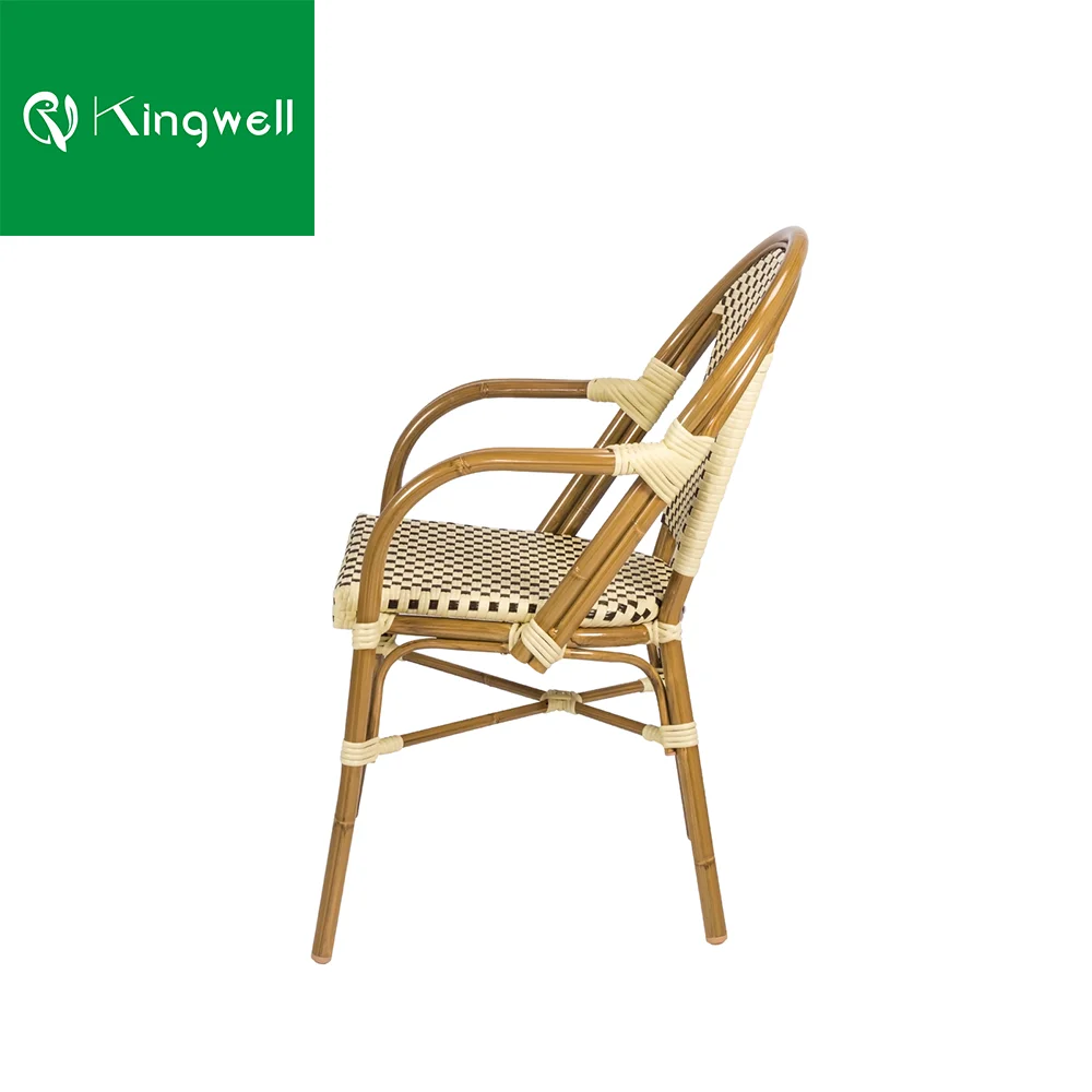 All-weather french style outdoor rattan dining arm bistro chairs