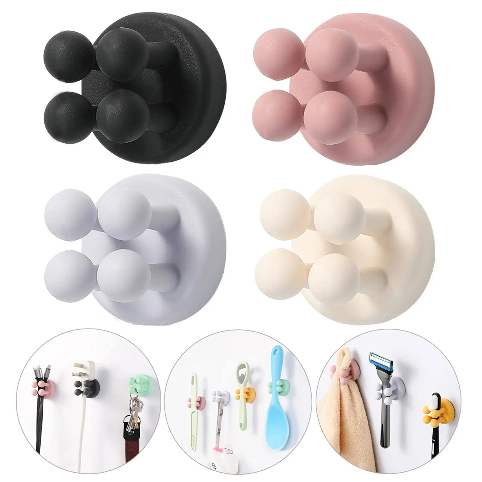 Self Adhesive Silicone Toothbrush Holders Wall Mounted Functional Waterproof Hook for Bathroom Kitchen