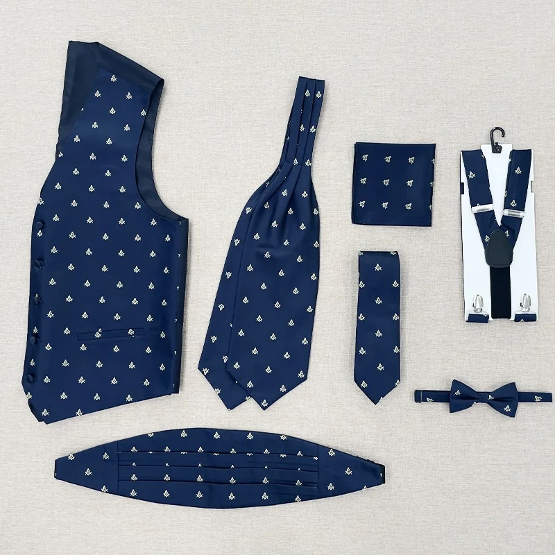 High quality custom bow tie and cummerbund waistcoat suspender freemason necktie masonic ties silk pocket squares for men