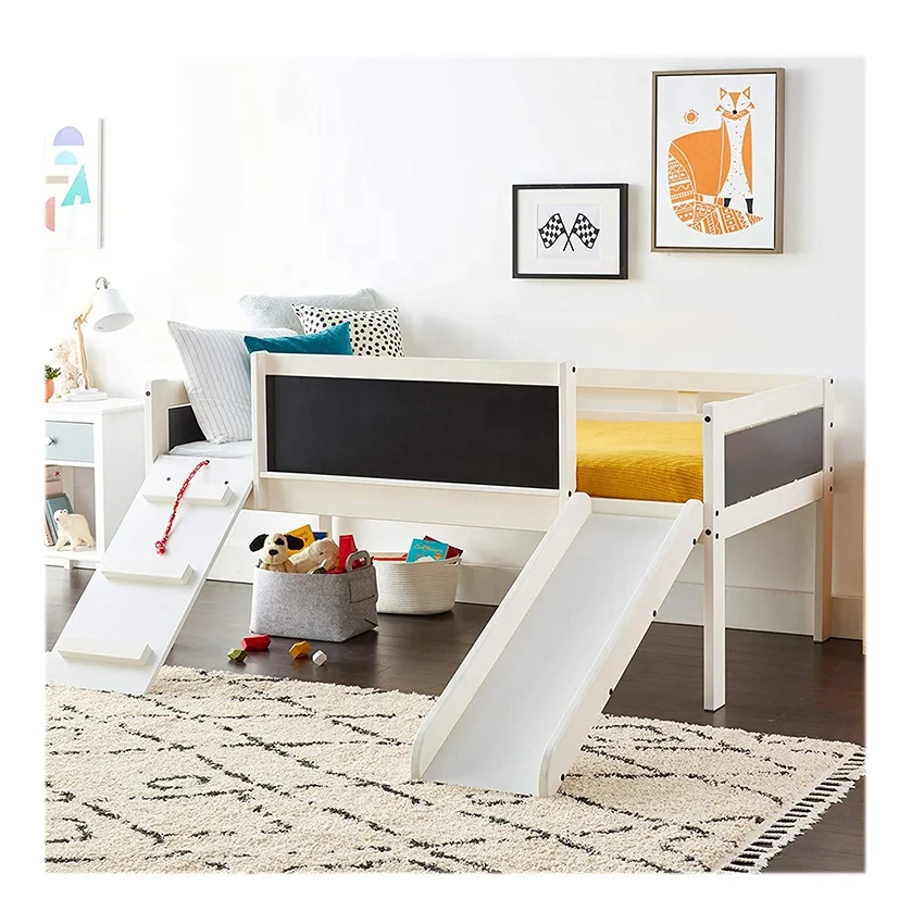 
Hot Sale Ins Children Bunk Bed Toddler Low Bunk Bed with Climb and Slide Kids Bunk Bed 