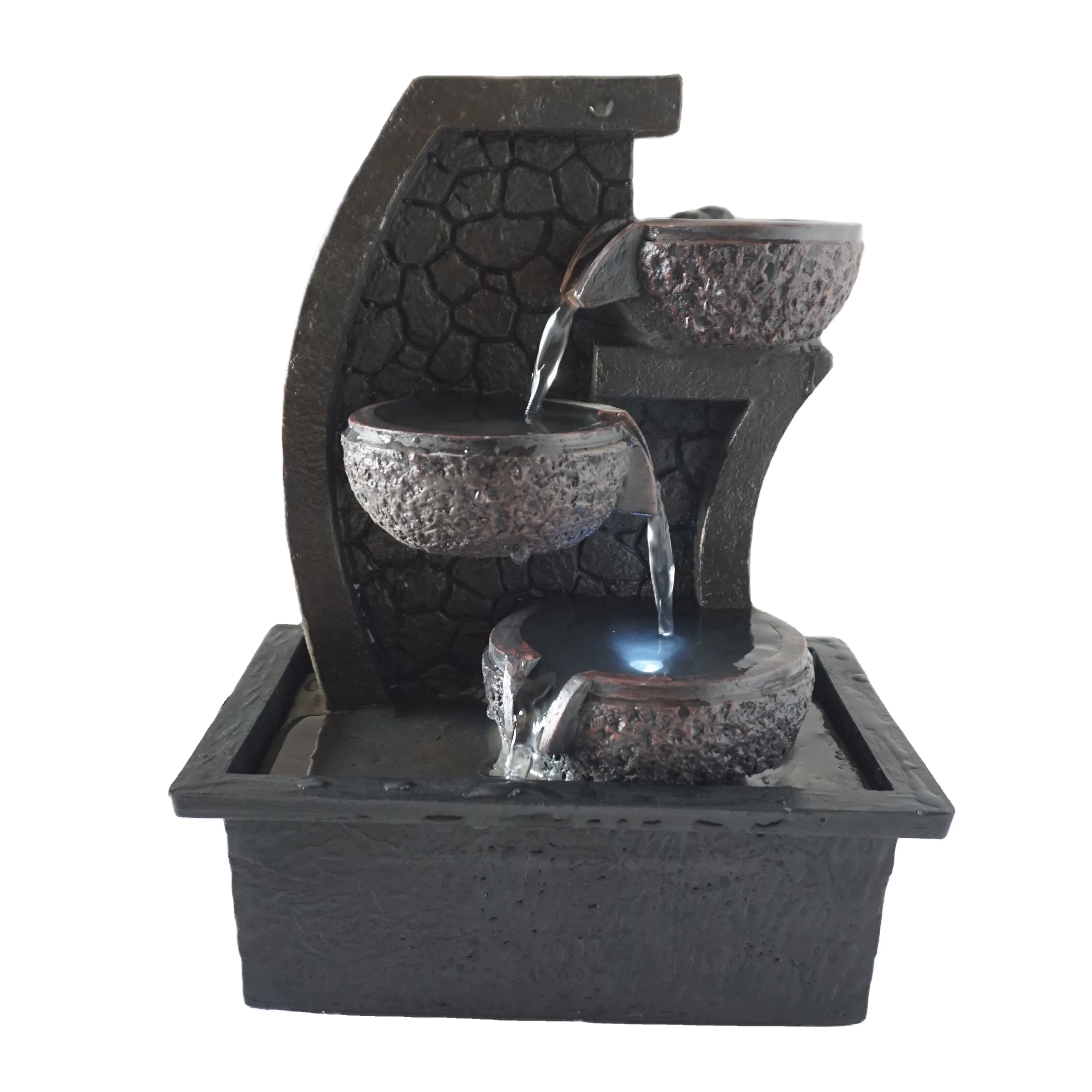 Resin Antique China ornament tiers lotus waterfall home decor desktop indoor water fountain